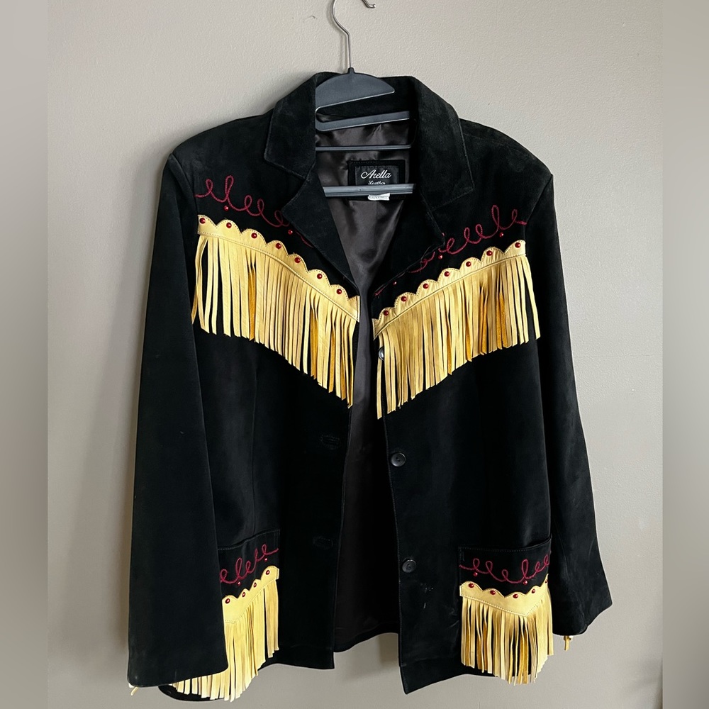Arella genuine 100% leather fringe coat